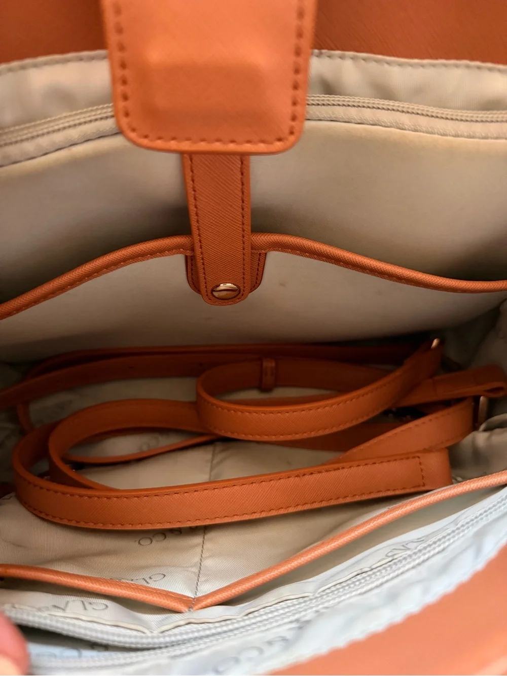 Tan Saffiano Structured Laptop Tote with Silver Accents